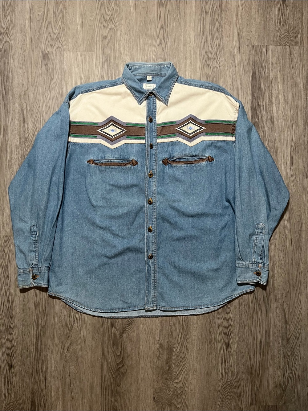 Vintage 90s Aztec cowboy western button long sleeve rodeo shirt XL ranch wear